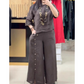 Femeii Casual Seven Sleeve Top Loose butonul în jos pantaloni două piese Set
