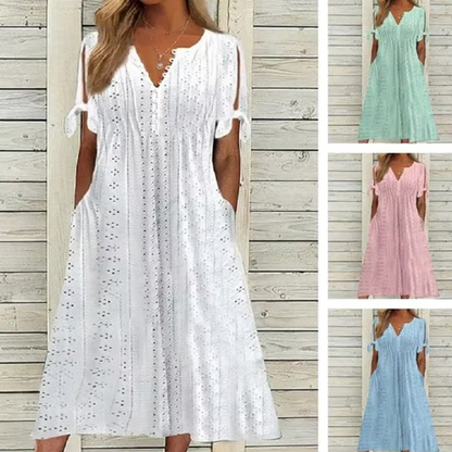 ✨【M-3XL】👗Femei Elegant V-Neck Hollow-Out rochie solidă🔥