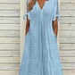 ✨【M-3XL】👗Femei Elegant V-Neck Hollow-Out rochie solidă🔥