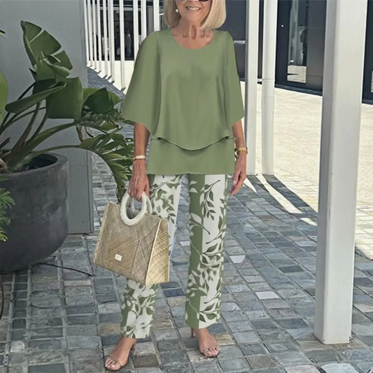 🔥Set pantaloni imprimați și top cu gât rotund