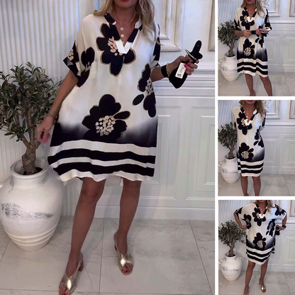 Femei imprimate Loose Deep V-Neck rochie
