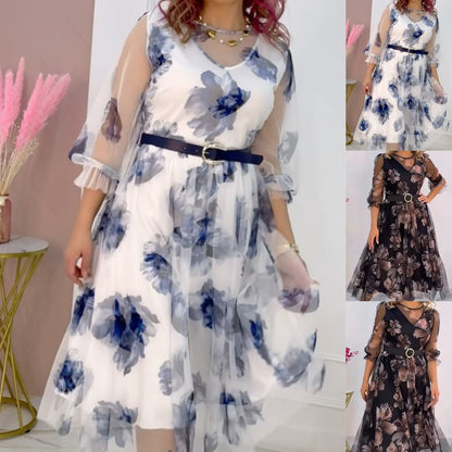 👗 Rochie din plasă cu imprimeu floral