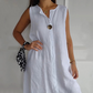 👗 Rochie fără mâneci din bumbac și in cu decolteu în V