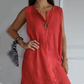 👗 Rochie fără mâneci din bumbac și in cu decolteu în V