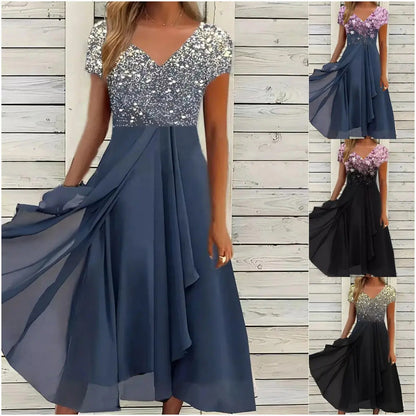 Rochie de patchwork imprimată cu decolteu în V, de vară, pentru femei