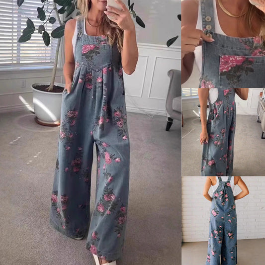 Salopeta casual imprimată din denim pentru femei💯