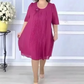 👗 Rochie plisată cu mânecă scurtă și gât rotund
