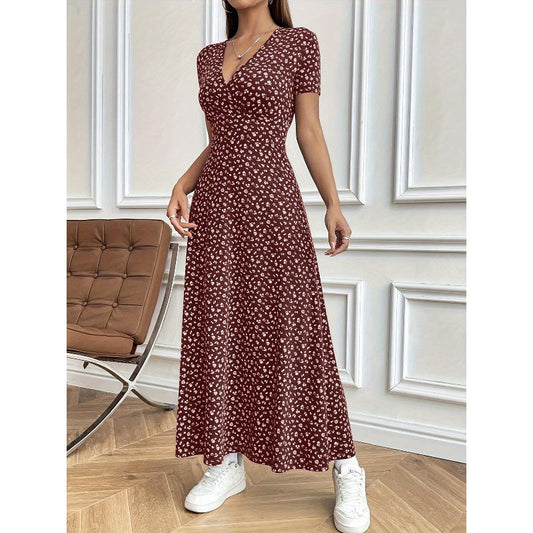 Rochie maxi casual cu decolteu V cu model floral pentru femei