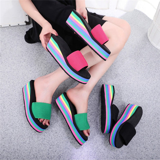 🌈 Flip flop pentru femei cu talpă curcubeu