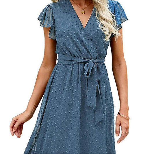 🎗️Rochie elegantă cu volane pe decolteul în V🤍