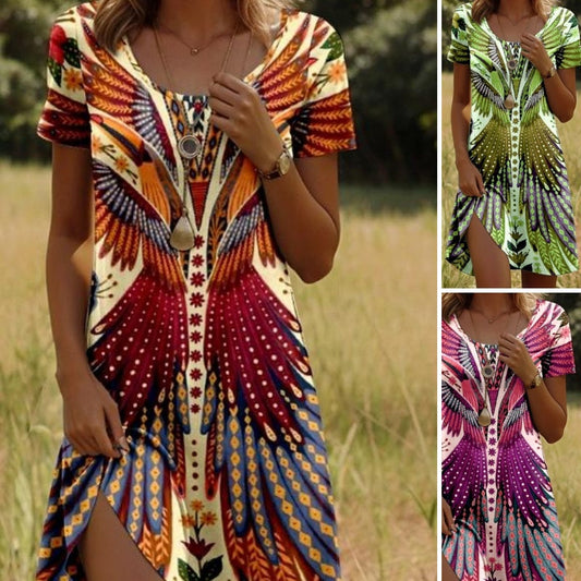 Rochie cu mânecă scurtă cu flori pentru femei