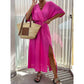 💖 Rochie casual de culoare solidă cu tăietură pentru femei, cu gât în V