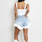 Dantelă de vară pentru femei cu panou A-Line Denim Shorts