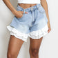 Dantelă de vară pentru femei cu panou A-Line Denim Shorts