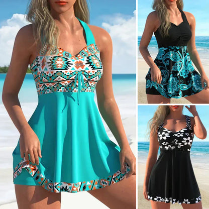 ⏳ 👙Costum de baie tankini separabil cu top cu bretele la gât și pantaloni scurți, modelator