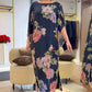 Rochie lungă elegantă cu guler rotund și imprimeu pentru femei