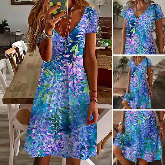 👗 Rochie elegantă imprimată cu mânecă scurtă pentru femei