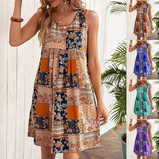 👗 Rochie scurtă fără mâneci cu imprimeu în formă de A