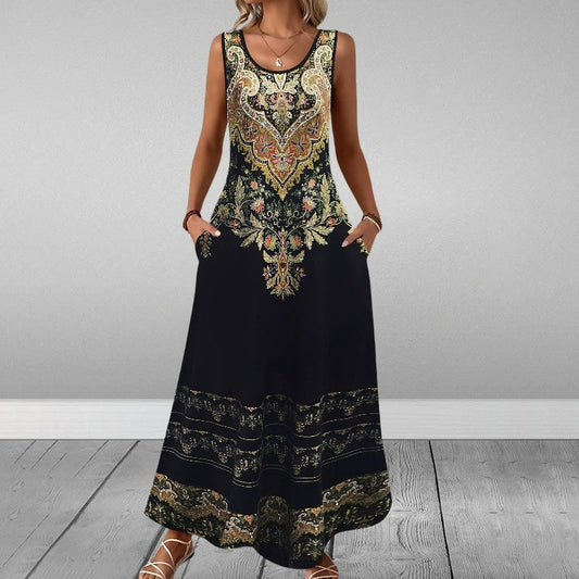 【S-4XL】✨Rochie elegantă imprimată fără mâneci