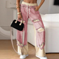 ✨Pantaloni largi din denim patchwork cu șnur elastic