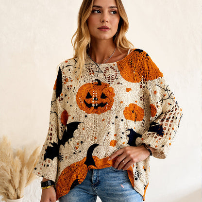 Pulover din tricot cu mâneci largi și croi lejer pentru femei, pentru Halloween