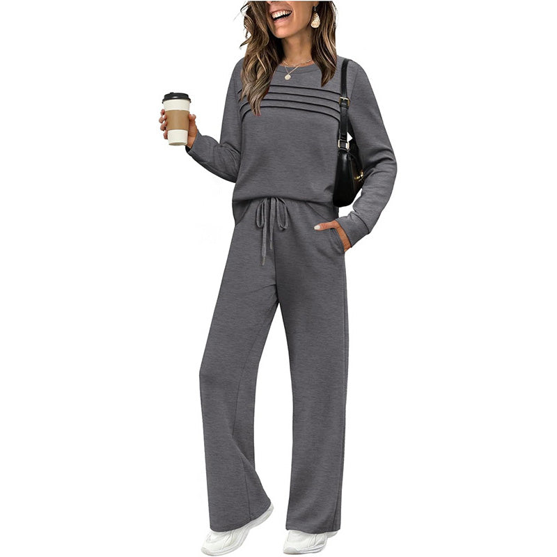 🔥 Women's Round-Neck Top and Drawstring Pants Set – A comfortable outfit for everyday wear✨