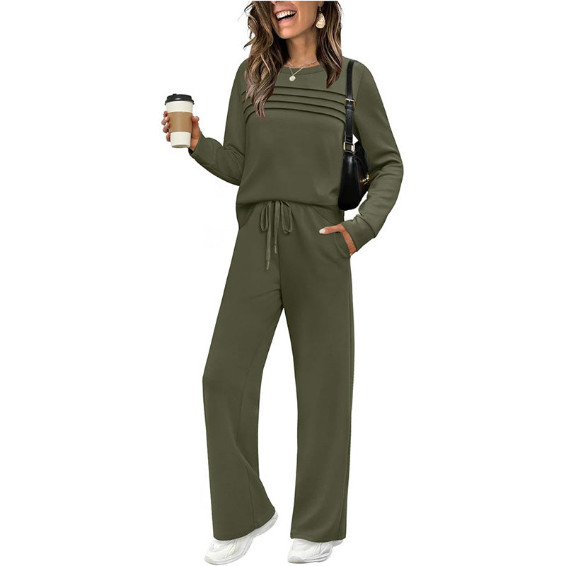 🔥 Women's Round-Neck Top and Drawstring Pants Set – A comfortable outfit for everyday wear✨