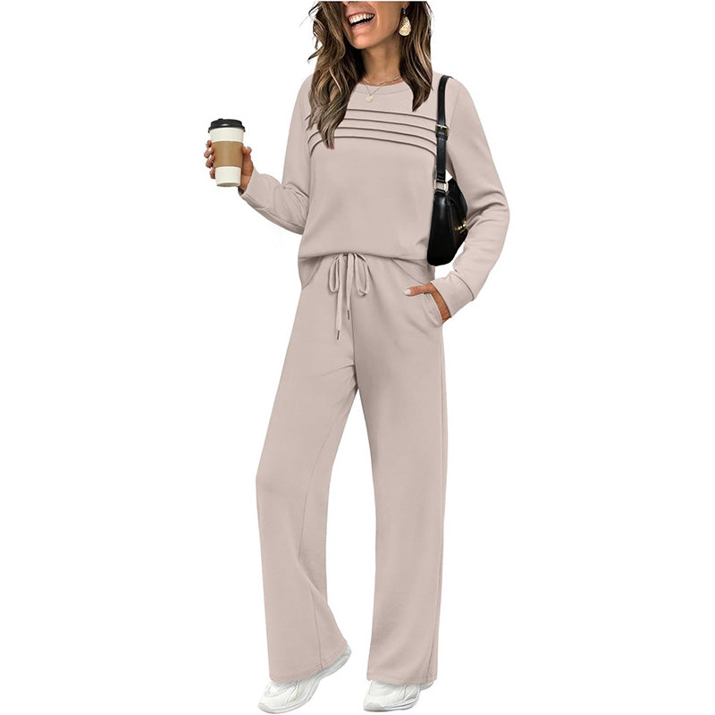 🔥 Women's Round-Neck Top and Drawstring Pants Set – A comfortable outfit for everyday wear✨