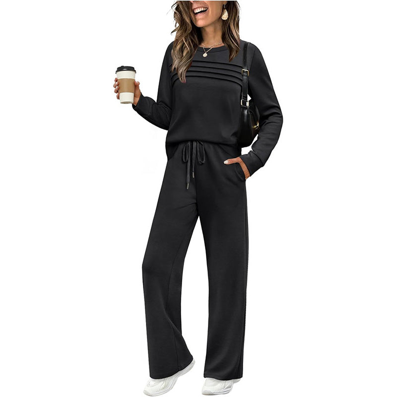 🔥 Women's Round-Neck Top and Drawstring Pants Set – A comfortable outfit for everyday wear✨