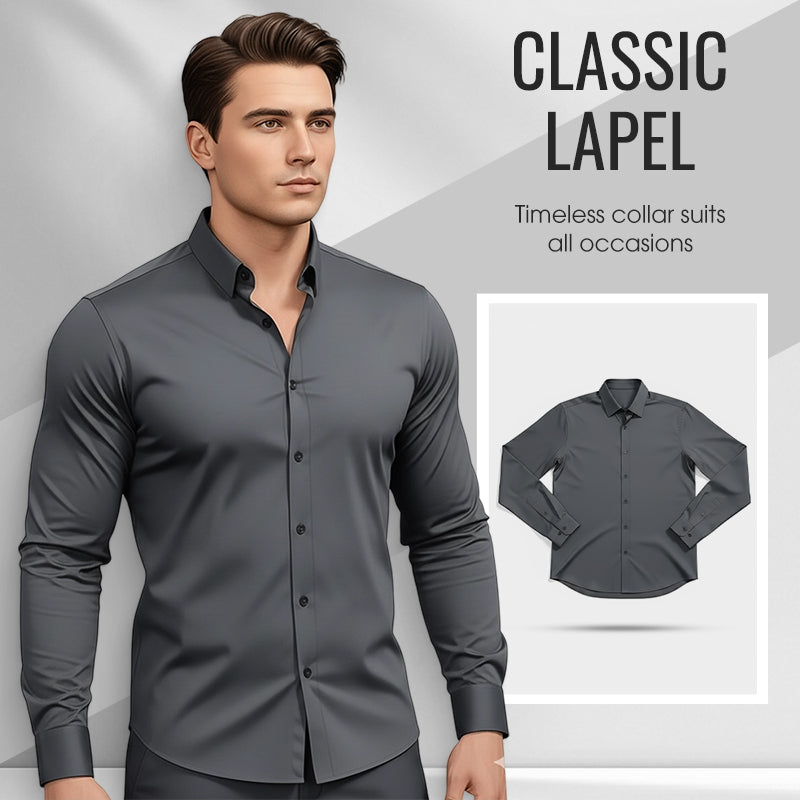 ⏰Men's Solid Color Lapel Long Sleeve Button-Down Shirts-6
