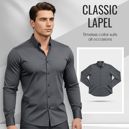 ⏰Men's Solid Color Lapel Long Sleeve Button-Down Shirts-6