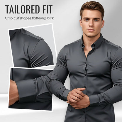 ⏰Men's Solid Color Lapel Long Sleeve Button-Down Shirts-8