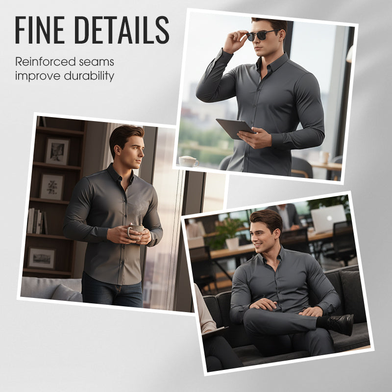 ⏰Men's Solid Color Lapel Long Sleeve Button-Down Shirts-9