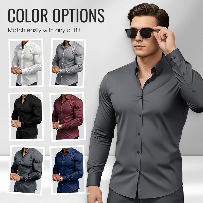 ⏰Men's Solid Color Lapel Long Sleeve Button-Down Shirts-10