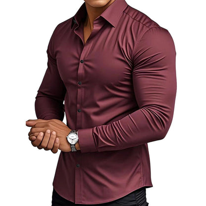 ⏰Men's Solid Color Lapel Long Sleeve Button-Down Shirts-13