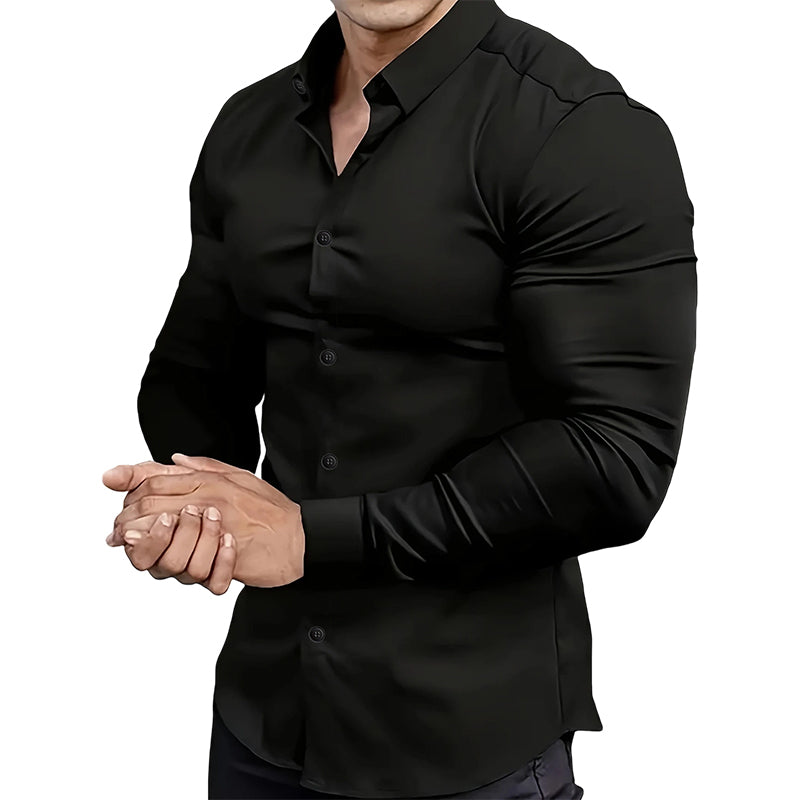 ⏰Men's Solid Color Lapel Long Sleeve Button-Down Shirts-15