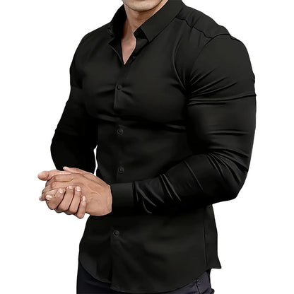 ⏰Men's Solid Color Lapel Long Sleeve Button-Down Shirts-15