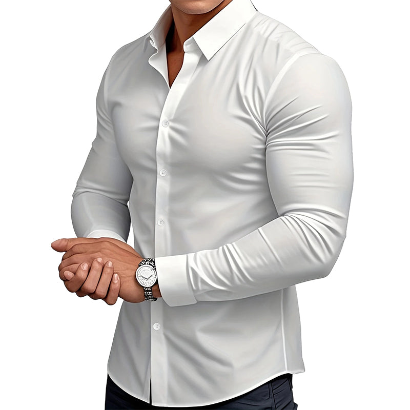 ⏰Men's Solid Color Lapel Long Sleeve Button-Down Shirts-17