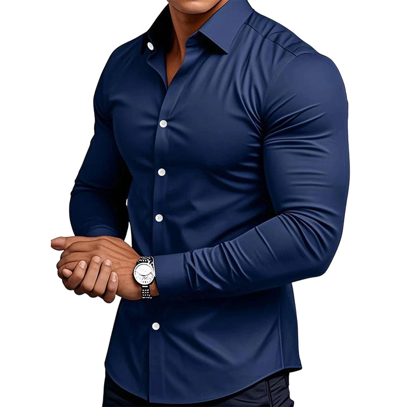 ⏰Men's Solid Color Lapel Long Sleeve Button-Down Shirts-16