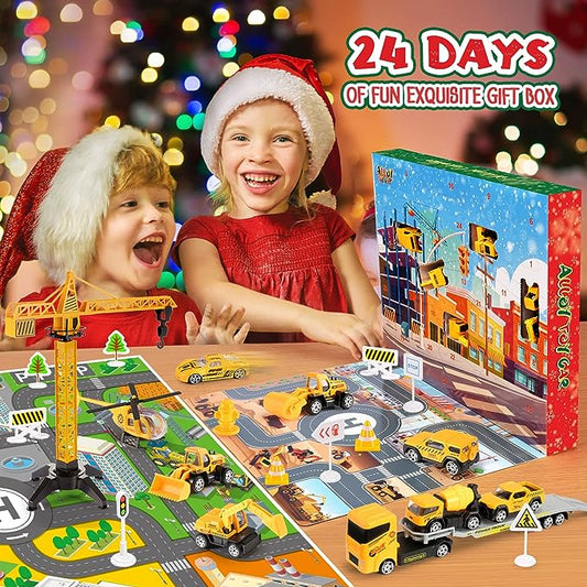 🎁Cadou de Crăciun cu 50% reducere!!! 🚗Calendar de Advent pentru băieți: seturi de jucării cu vehicule de construcții din aliaj