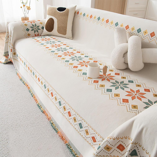 🛋️Husă reversibilă pentru canapea cu franjuri în stil boem