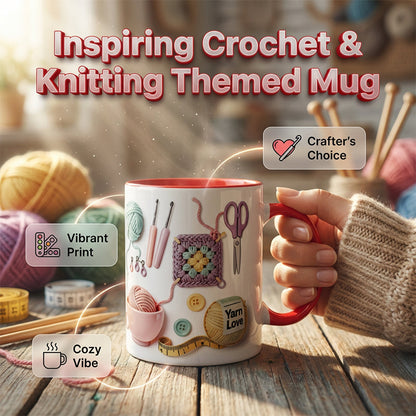 💖Ceașcă de cafea ceramică cu tematică de croșetat și tricotat