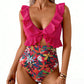 👙Partenerul ideal pentru vară și plajă😻 Costum de baie întreg pentru femei, cu volane și decolteu în V 🏖️