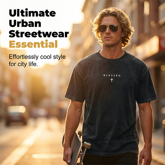 ✝️ Tricou vintage pentru bărbați cu imprimeu în formă de cruce și litere – material moale, croială lejeră, stil streetwear 🆒