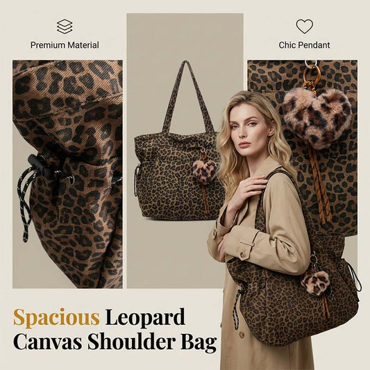 🔥Geantă de umăr din pânză cu imprimeu leopard – elegantă și încăpătoare ✨