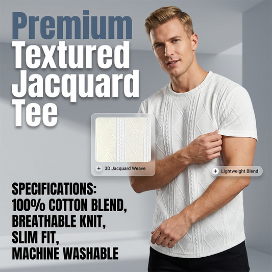 Cămașă pentru bărbați cu mâneci scurte și guler rotund, din țesătură jacquard