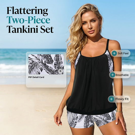 🎉❤️Costum de baie tip tankini pentru femei, format din două piese: bluză tip blouson și pantaloni scurți
