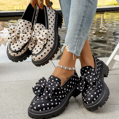 🎀👞Elegant și jucăuș, pași îndrăzneți ✨Mocasini cu platformă și fundă cu buline pentru femei