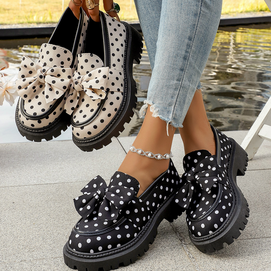 🎀👞Elegant și jucăuș, pași îndrăzneți ✨Mocasini cu platformă și fundă cu buline pentru femei