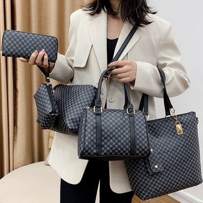 👜 Set Geantă de Damă 6-în-1 – Geantă + Geantă Cilindrică + Curea + Poșetă + Portofel + Husă Chei
